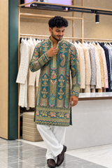 Men's Premium Rama Peacock Print Designer Kurta
