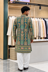 Men's Premium Rama Peacock Print Designer Kurta